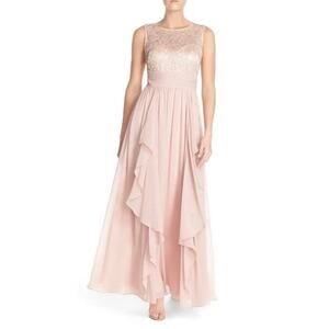 Eliza J Lace Bodice Chiffon Ruffle Tiered Maxi Gown in Blush Pink Size 4